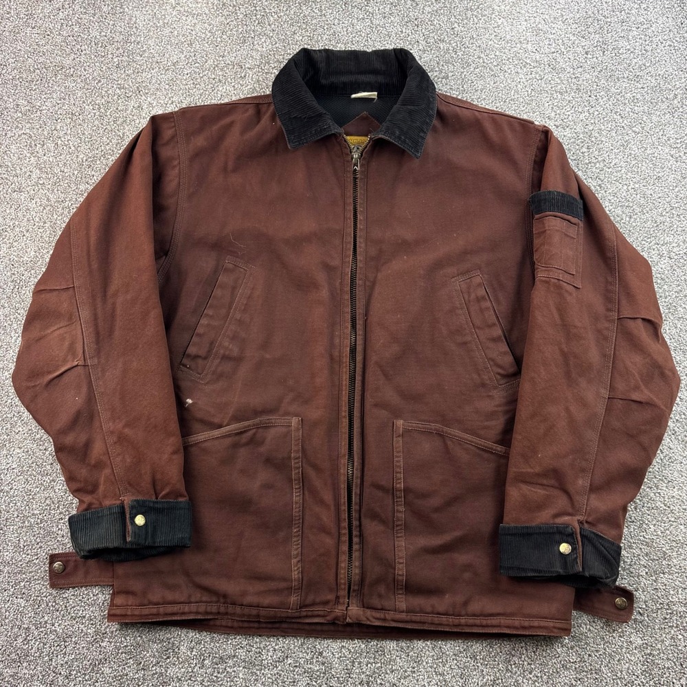 Bare Fox Work Jacket Mens 2XL Brown Cotton Canvas Corduroy Trim Utility Lined